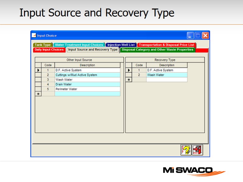 Input Source and Recovery Type